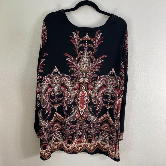 Susan Graver Artisan Womens Plus 2X V Neck Embellished Tunic Top Liquid Knit - Picture 9 of 11